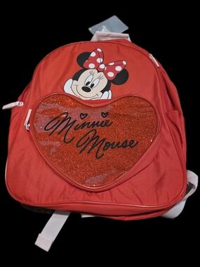 Disney Red Minnie Mouse Glitter Heart Backpack